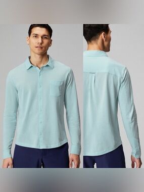 Fabletics Men's Dash Light Blue Long Sleeve Shirt Large